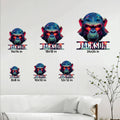 Gorilla metal sign size guide displayed in a bright living room with multiple scale options