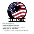 Patriotic skateboarder silhouette metal sign shown as a cut metal wall decor design