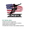 Skateboarding metal sign feature graphic showing the patriotic skater design and cut metal sign presentation