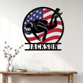 Patriotic scuba diver metal wall sign displayed on a bright home entryway wall