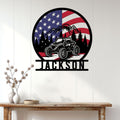 Patriotic ATV wall sign displayed on a light wood-paneled wall in a home entryway