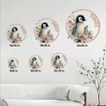 Floral penguin metal sign size guide showing available square sizes from 8 by 8 to 24 by 24 inches