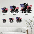 Barrel racing horse and rider sign shown in multiple size options above a living room sofa
