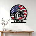 Barrel racing wall decor displayed on a bright paneled wall above a rustic console table