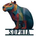 Colorful geometric capybara metal sign with a bold animal silhouette and cutout wall decor design