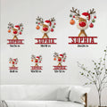 Reindeer Christmas metal sign size guide showing multiple square size options in a living room setting
