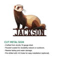 Ferret metal sign product graphic showing the cut metal sign design and available display features