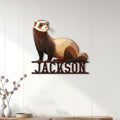 Ferret wall sign displayed on a light paneled wall above a console in a modern home