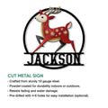 Reindeer metal sign feature graphic showing the cut-metal design and indoor or outdoor display options