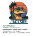 Alligator metal sign feature graphic showing the tropical sunglasses-wearing gator design