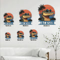 Alligator metal sign size guide showing six square size options in a room setting