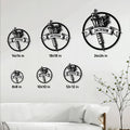 Tattoo artist metal sign size guide showing six circular sign sizes from 8x8 to 24x24 inches