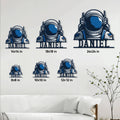 Astronaut metal sign size guide showing available square dimensions from 8 by 8 to 24 by 24 inches
