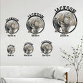 Hippo metal sign size guide showing several scale options displayed on a living room wall