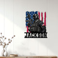 Custom military wall sign displayed on a light wood-paneled wall in a home decor setting