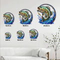 Bass fishing metal sign size guide showing options from 8 by 8 to 24 by 24 inches