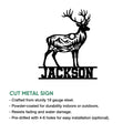 Deer metal sign shown with a detailed stag and wilderness landscape silhouette design
