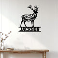 Deer wall decor displayed above a rustic console table in a bright home interior
