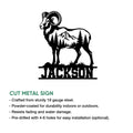 Bighorn sheep cut metal sign design shown with product feature information