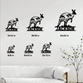 Kangaroo metal sign size guide showing six available dimensions in a bright living room setting
