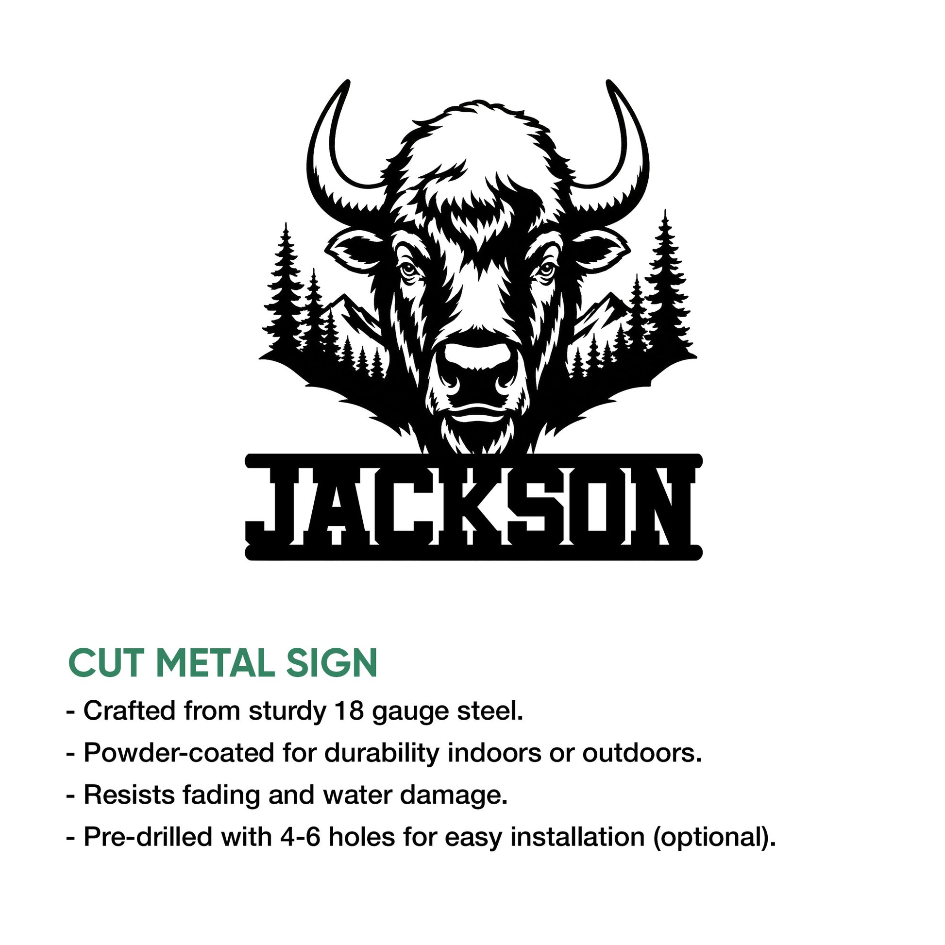 Bison metal sign product graphic showing the bold wildlife artwork and cut metal sign presentation