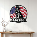 Belgian Shepherd wall sign displayed above a rustic console table in a bright home entryway