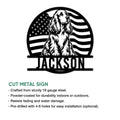 English Cocker Spaniel metal sign product guide showing the patriotic dog artwork and display features