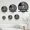 English Cocker Spaniel metal sign size guide showing multiple square size options on a living room wall