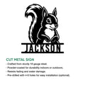 Squirrel metal sign feature overview showing the cutout artwork and product presentation