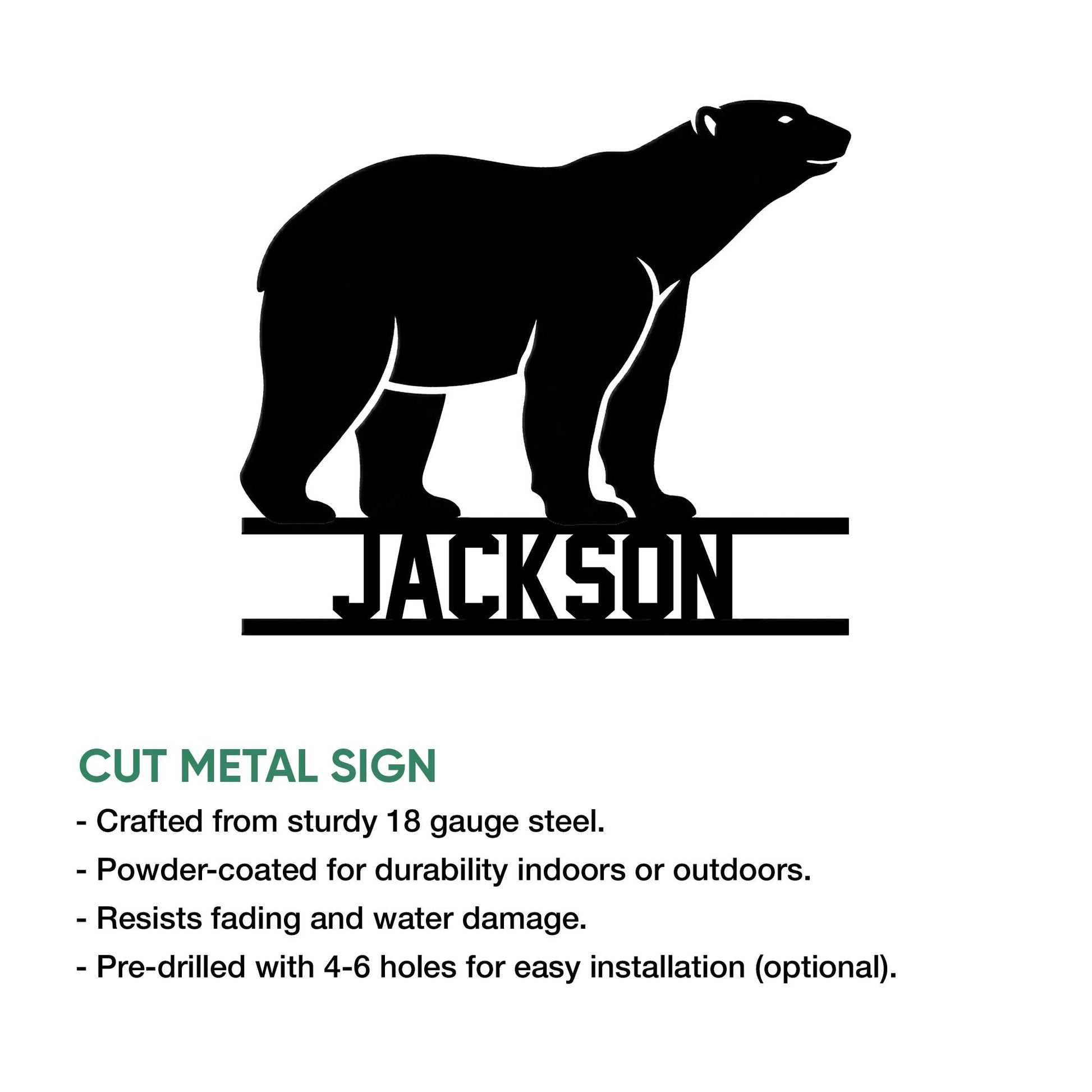 Cut metal polar bear sign featuring a strong side-profile silhouette and clean wall decor style