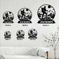 Hiking metal sign size guide showing the mountain trekker design in six square size options