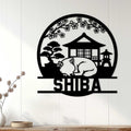 Shiba Inu wall sign displayed on a white paneled wall, bringing Japanese garden style to home decor