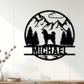 Shiba Inu silhouette wall sign displayed on a light wood-paneled wall in a cozy home setting