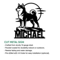 Shiba Inu metal sign shown as a cut steel wall decor design with a mountain scene