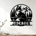 Fox metal wall decor displayed on a light wood-paneled wall in a cozy home setting
