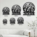 Fox metal sign size guide showing six available square size options on a wall