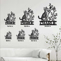 Tabby cat metal sign size guide showing available square sizes from 8x8 to 24x24 inches