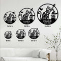 Tabby cat metal sign size guide showing round options from 8x8 inches to 24x24 inches
