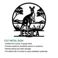Kangaroo cut metal sign shown with a mother and joey in a native landscape design