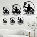 Water polo metal sign size guide showing multiple square size options in a room setting