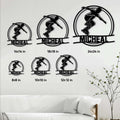 Roller skating metal sign shown in multiple size options in a living room display