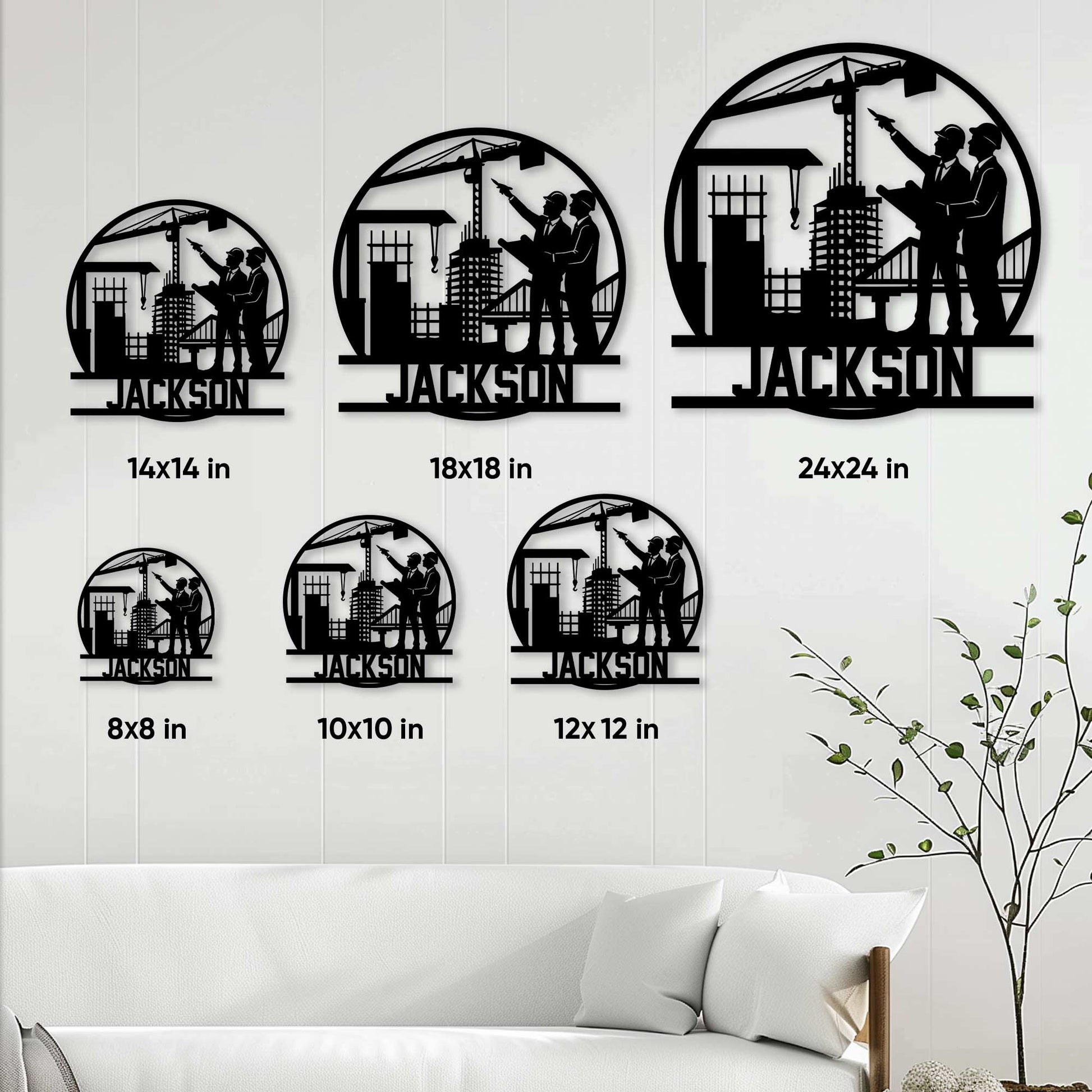 Civil engineer metal sign size guide showing available square dimensions from 8 by 8 to 24 by 24 inches