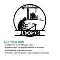 Civil engineer metal sign feature graphic showing a construction silhouette and available size options