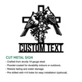 Cardinal cross metal sign shown with cut steel construction and indoor or outdoor display features