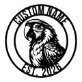 Detailed black-and-white parrot portrait cutout design for a custom metal wall sign