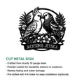 Parrot metal sign product graphic highlighting its cut-metal design and display features