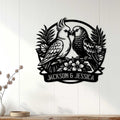 Parrot wall decor displayed on a light paneled wall above a console table