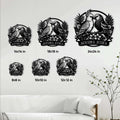Parrot metal sign size guide showing six square size options in a living room setting