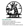 Giraffe cut-metal sign feature graphic showing the African savanna silhouette design and wall decor presentation