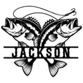 Custom bass fishing metal sign featuring two largemouth bass and a detailed fishing hook design